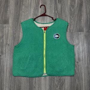 Easy Clothes Womens Josie Vest Reversible Sherpa Neon Green Ecru OS Zip Retro